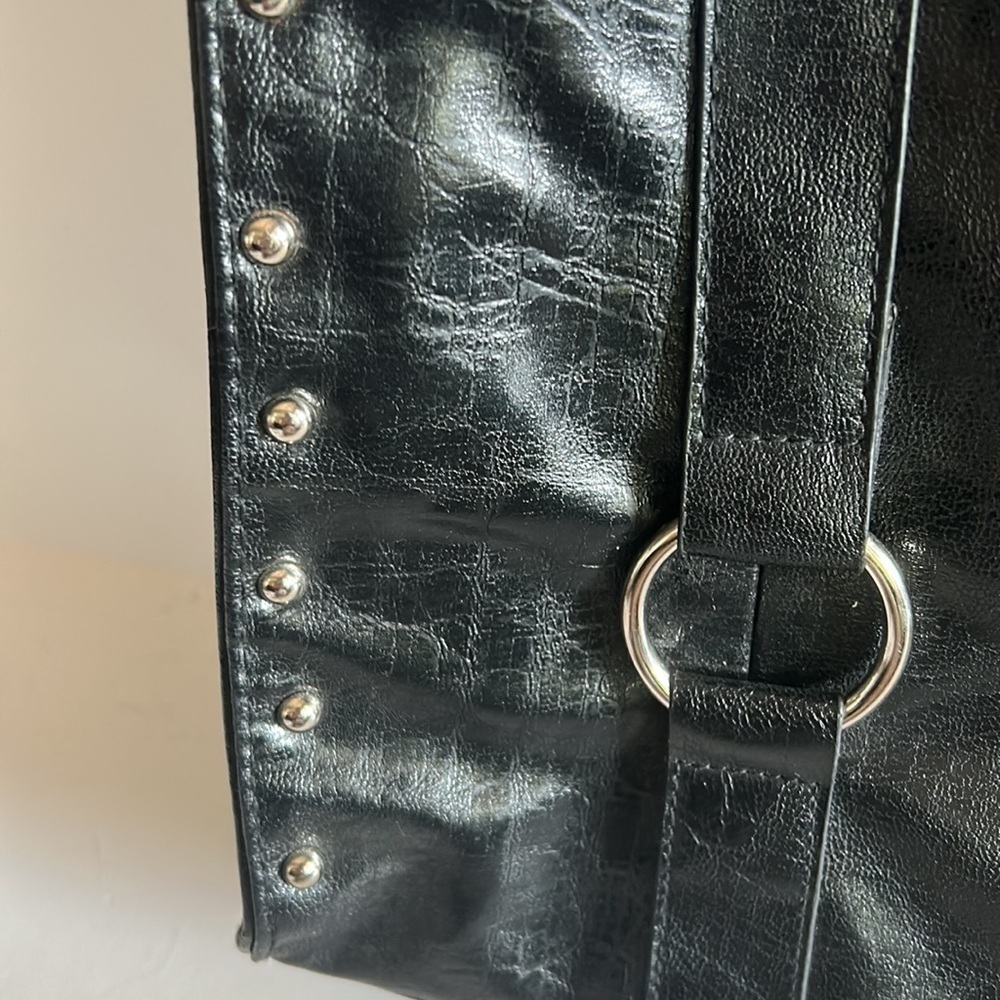 Black vegan studded handbag/purse/tote. Great for travel or laptop. Sassy! - Picture 4 of 11
